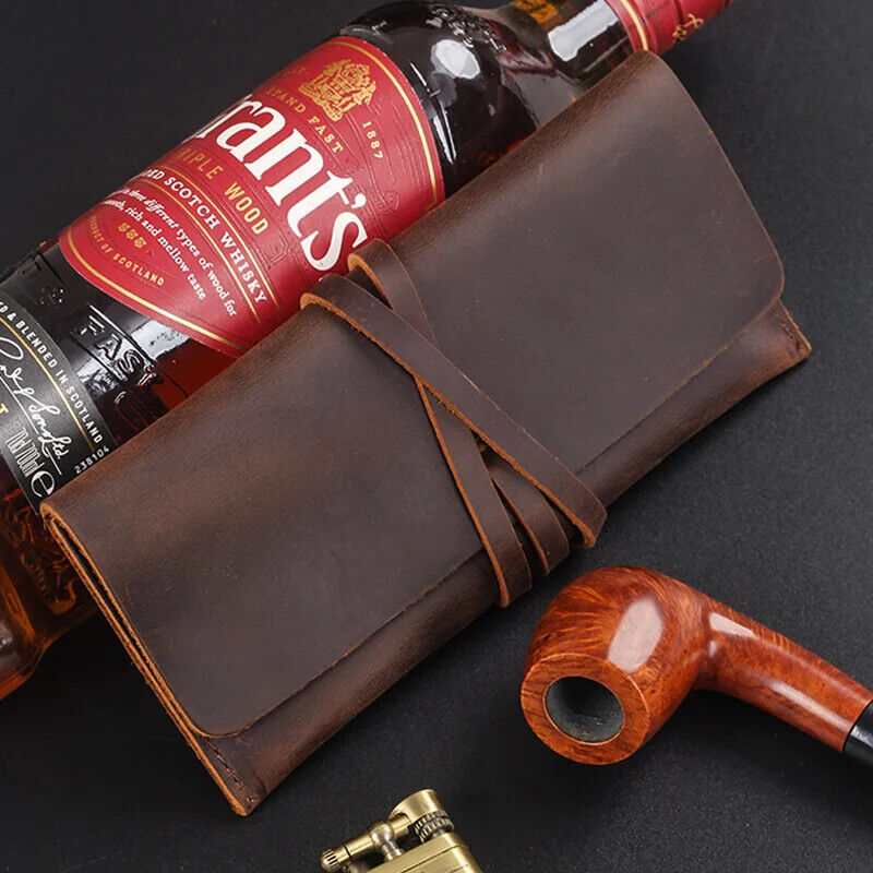 Retro Portable Crazy Horse Leather Folding Pipe Bag Tobacco Roll Pipe Pouch