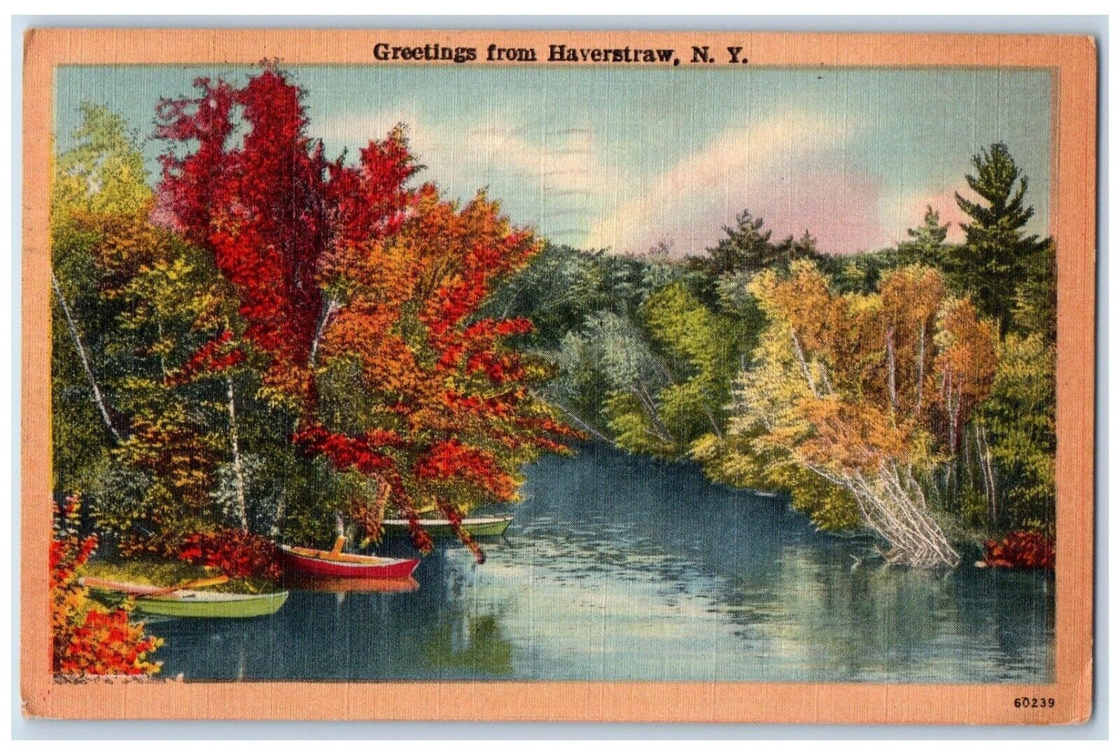 1950 Greetings From Haverstraw New York NY, River Boat And Trees View Postcard