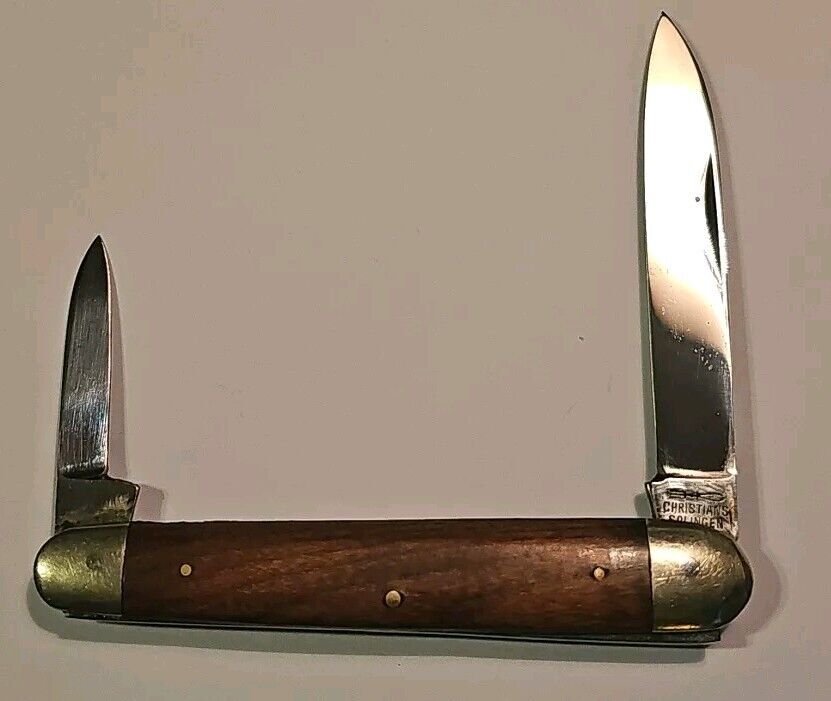 Vintage Christians Solingen Germany 2 Blade Folding Pocket Knife Wooden Handles