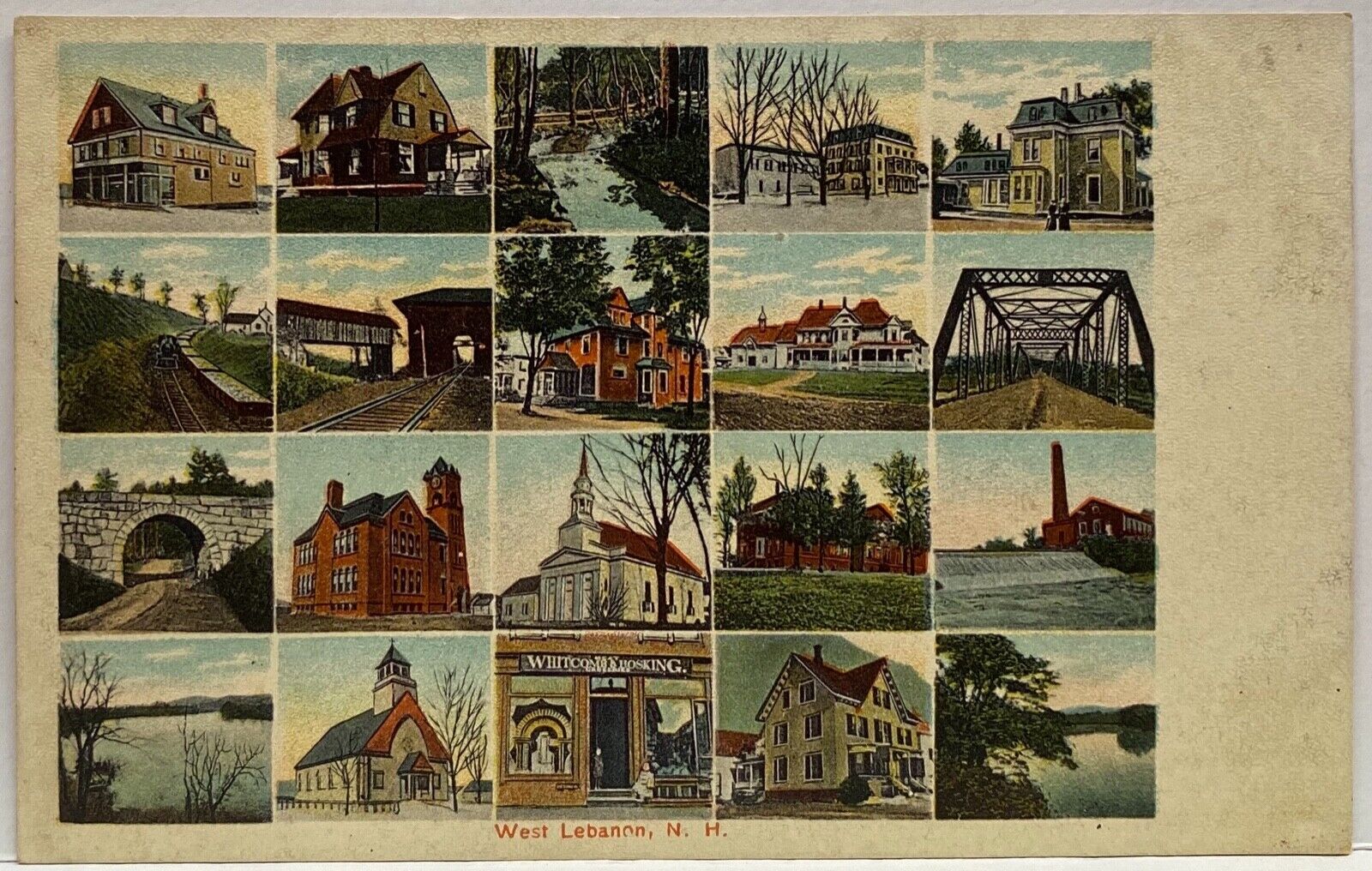 West Lebanon NH Multiple View Antique Postcard 20 Views of Town Grafton County