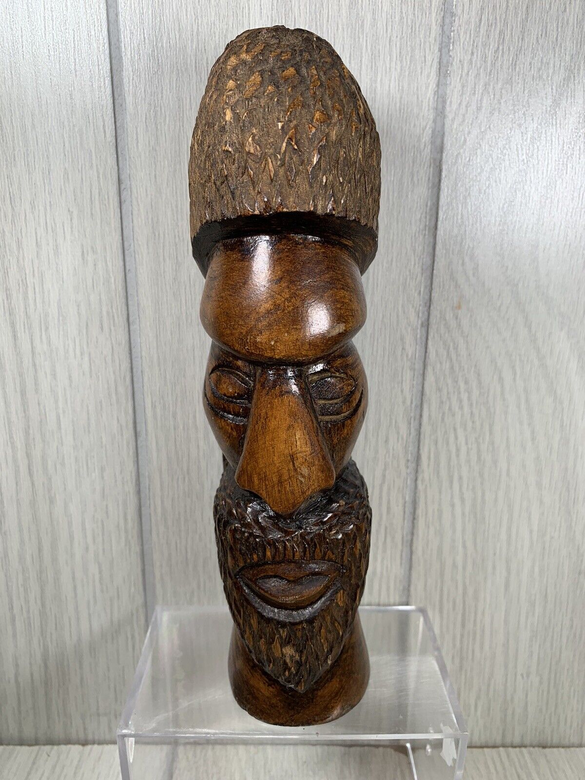 Vtg Hand Carved African Bearded Man Wooden Sculpture Bust Head Decoration 7-1/2”