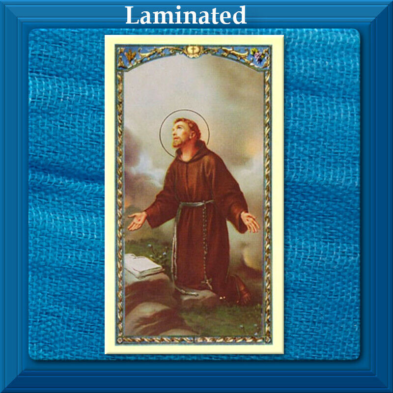 Novena to St. Francis of Assisi Catholic Saint LAMINATED Holy Card GILDED GOLD
