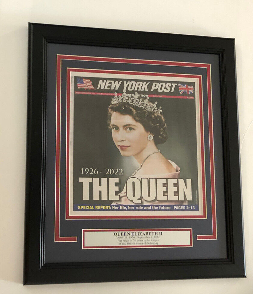 Queen Elizabeth II New York Post Front Page Newspaper Framed