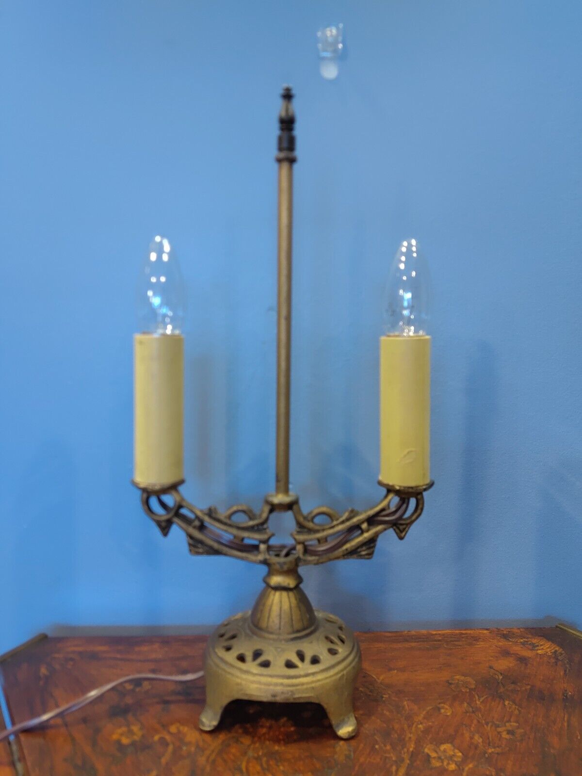 Antique Art Deco Candelabra Lamp, Rewired