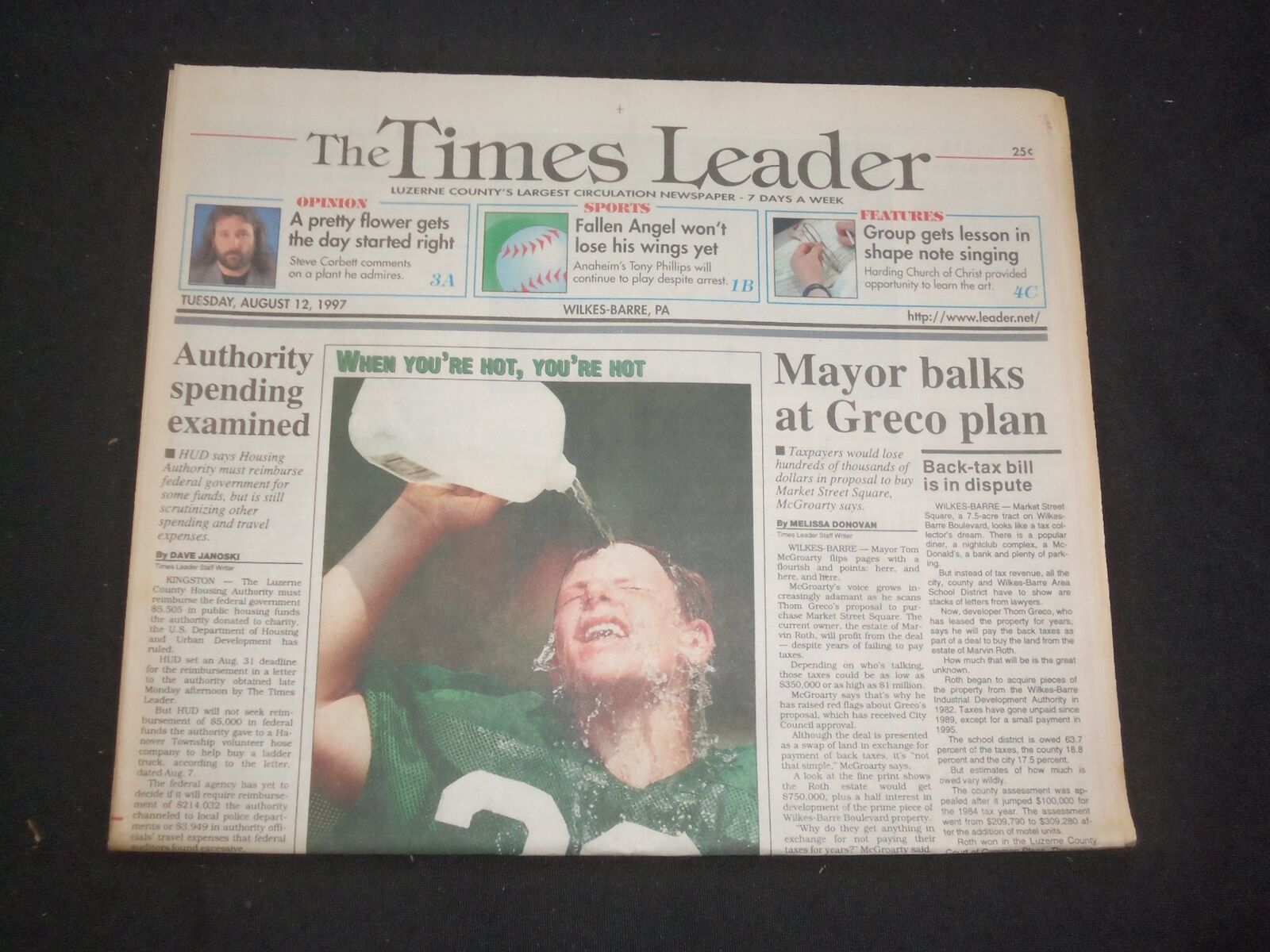 1997 AUG 12 WILKES-BARRE TIMES LEADER - MCGROARTY BALKS AT GRECO PLAN - NP 7759