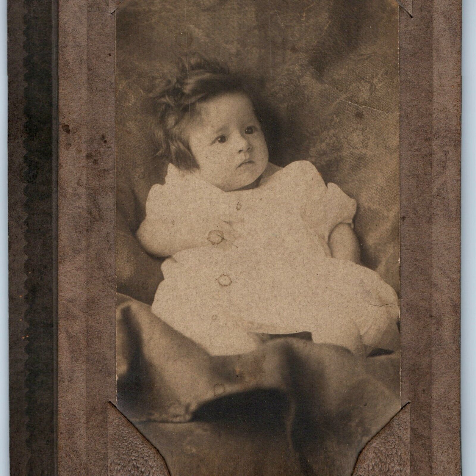 c1900s Antique Cute 20 Weeks Baby Long Hair Real Photo Card NE B9