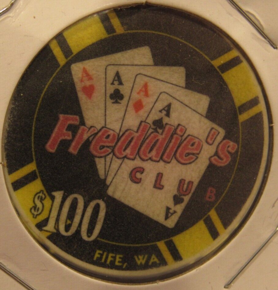 Vintage Freddie\'s Club Casino Fife, WA $100 Poker Blackjack Chip - Washington