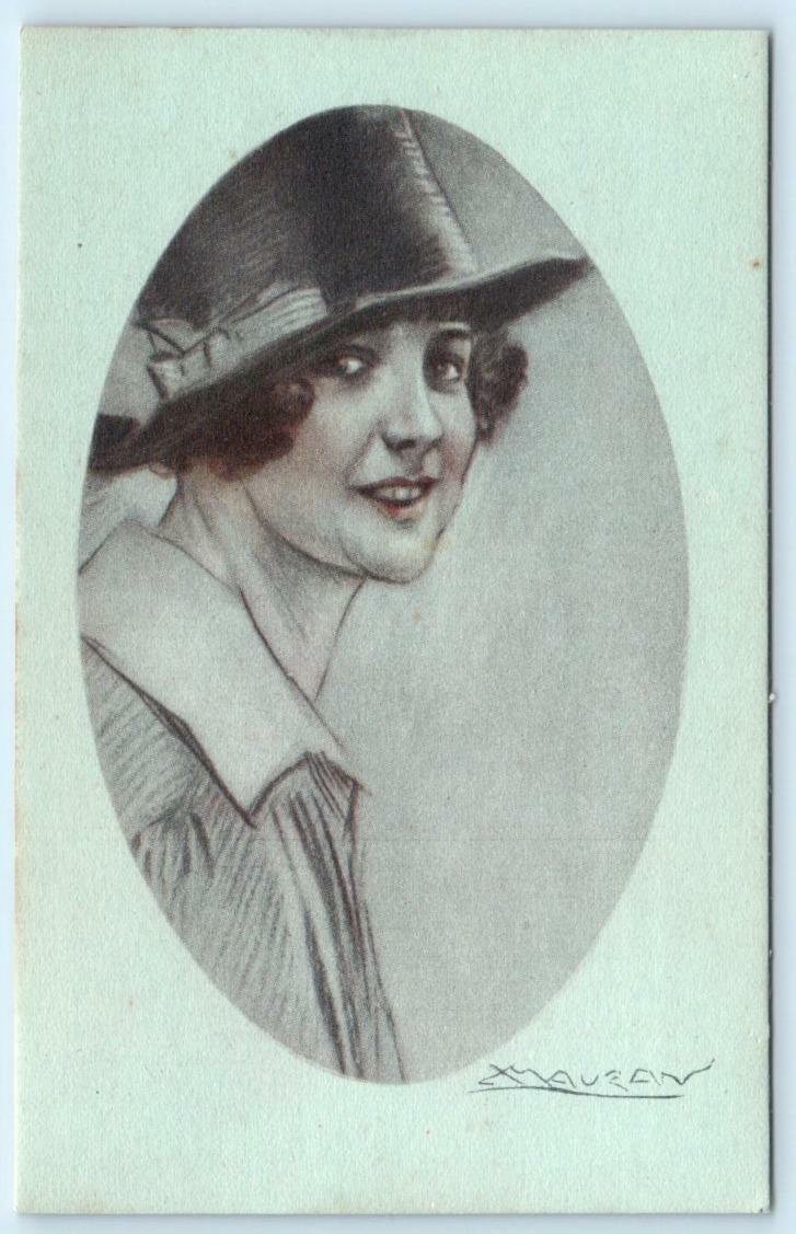 MAUZAN Artist Signed GLAMOUR WOMAN Beautiful Hat Italy c1910s-20s  Postcard