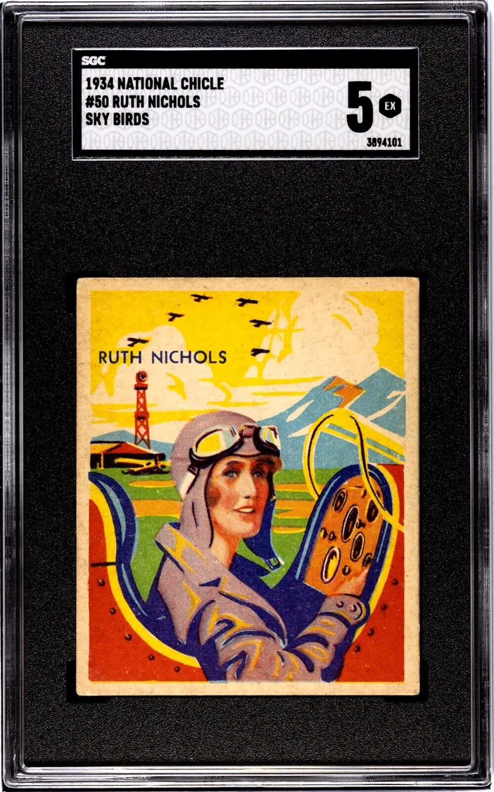 1934 R136 National Chicle Sky Birds #50: RUTH NICHOLS Female Pioneer ~ SGC 5