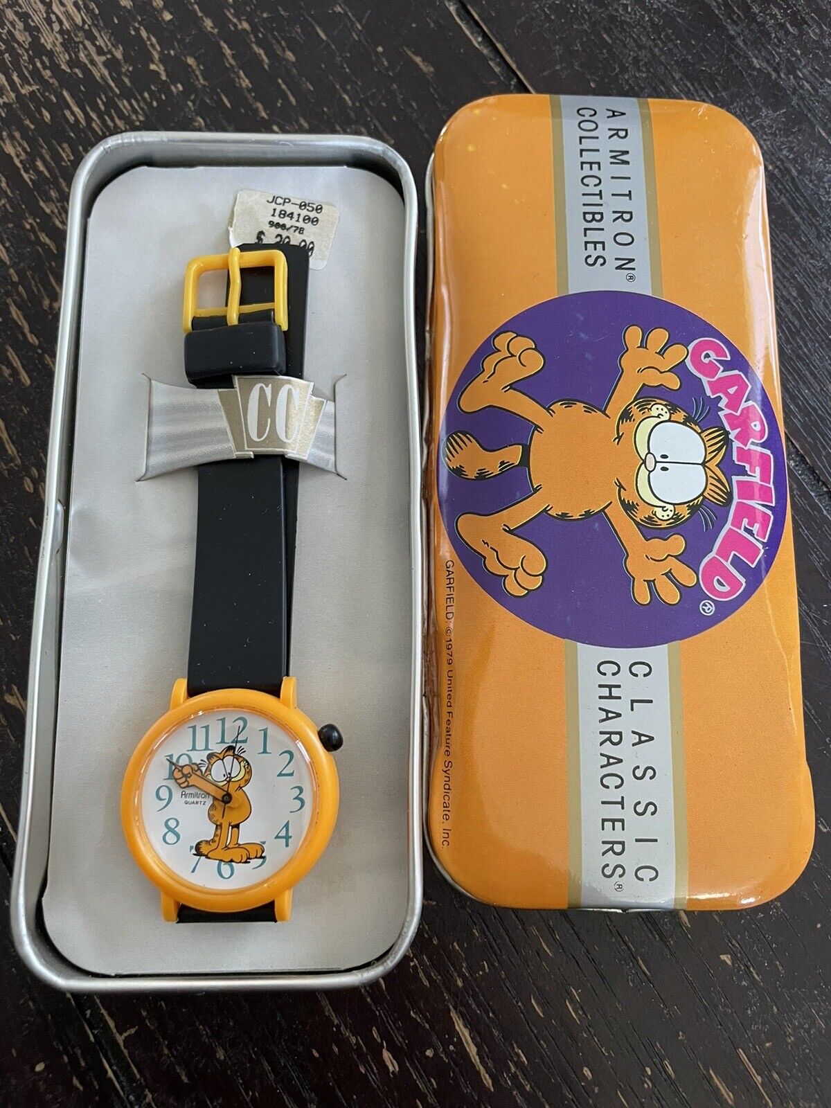 Vintage Garfield Armitron Black Wrist Watch With Original Tin