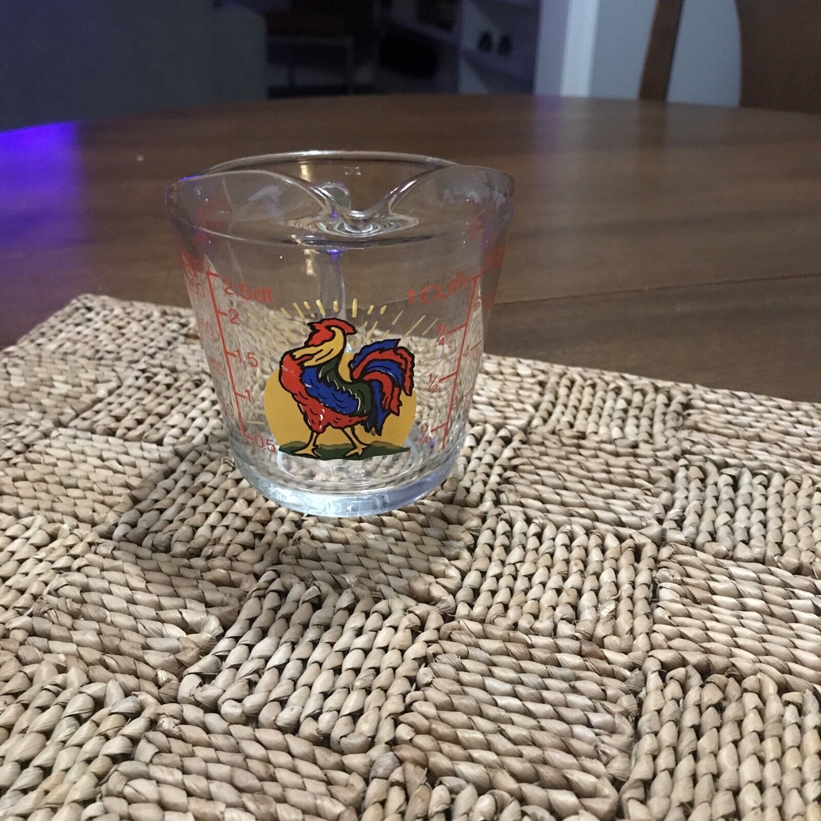 Vintage Chicken Rooster 1 Cup Glass Measuring Cup Anchor Hocking #496
