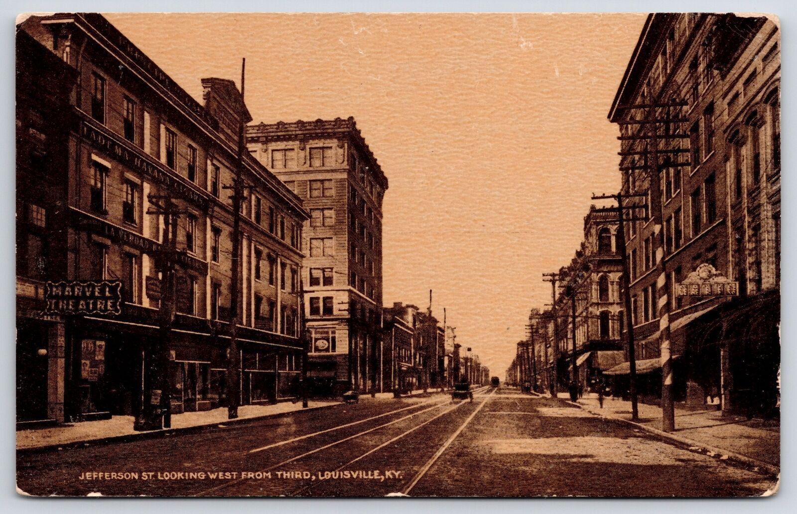 Vintage Postcard Jefferson St. Looking West From Third Louisville Kentucky KY