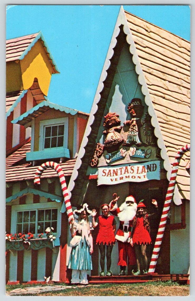 1976 PUTNEY VERMONT VT SANTA\'S LAND SANTA CLAUS ELVES CHRISTMAS COTTAGE POSTCARD