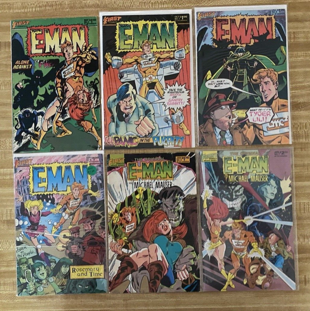 E-MAN #2,7,9,18 - 1983 & ORIGINAL E-MAN AND MICHAEL MAUSER #4,7 - 1985 FIRST PUB