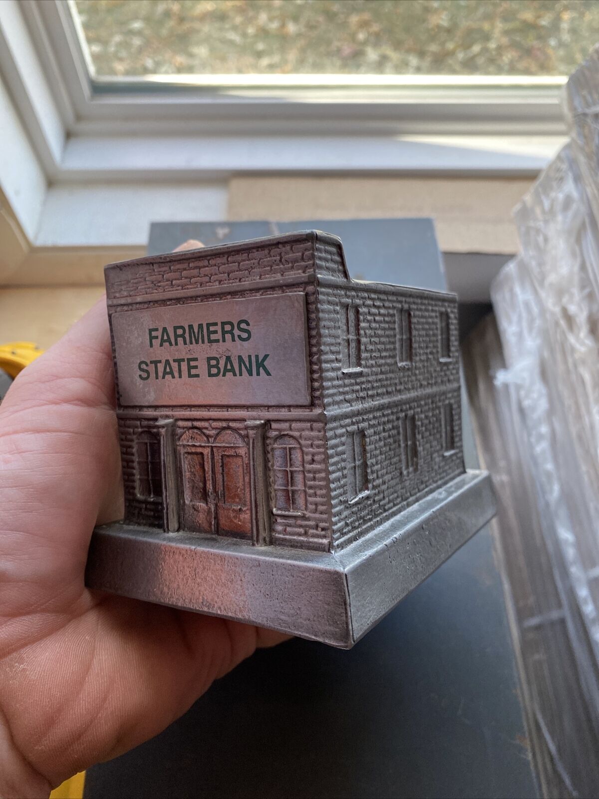 Farmers State Piggy Bank Marion South Dakota Vintage Savings 1.5+LBS Patina GIFT