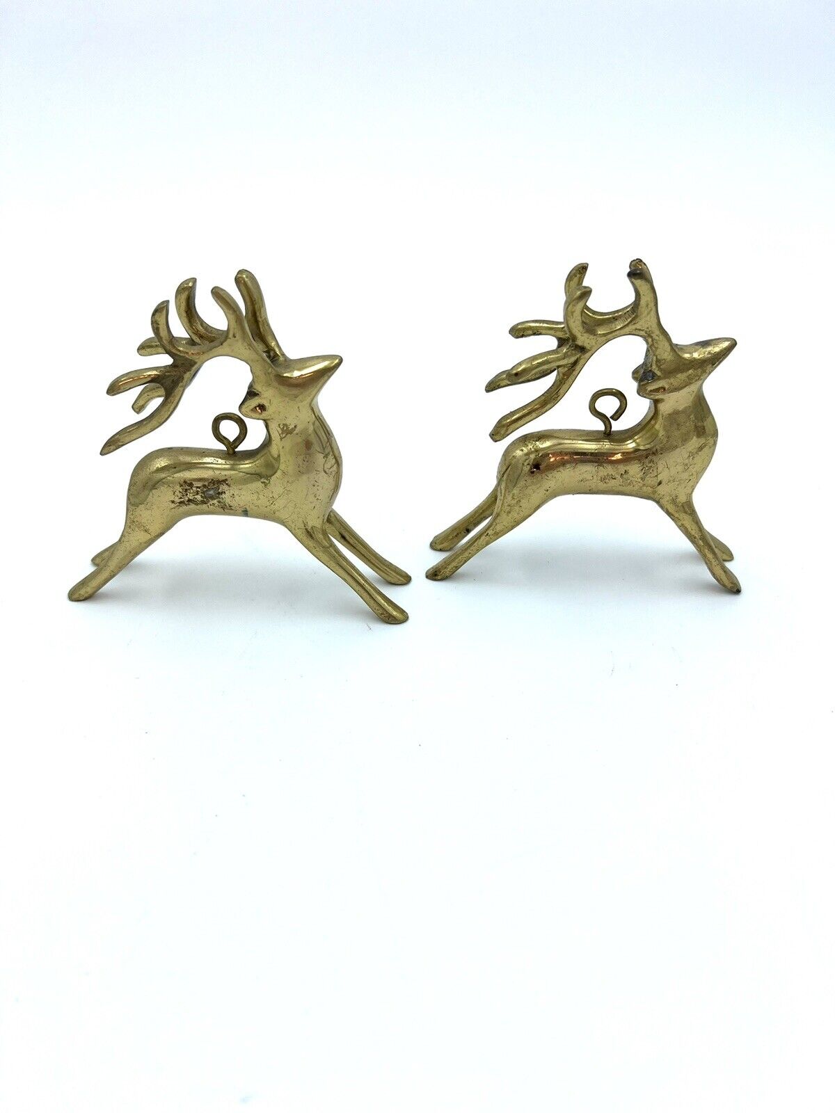 Pair of Brass Vintage Reindeer Buck Deer Christmas Ornament 2.75\