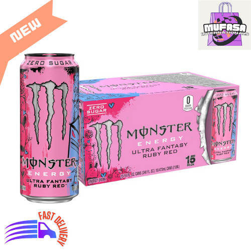 15 Pack Monster Energy Ultra Fantasy Ruby Red, Sugar Free Energy Drink, 16 oz