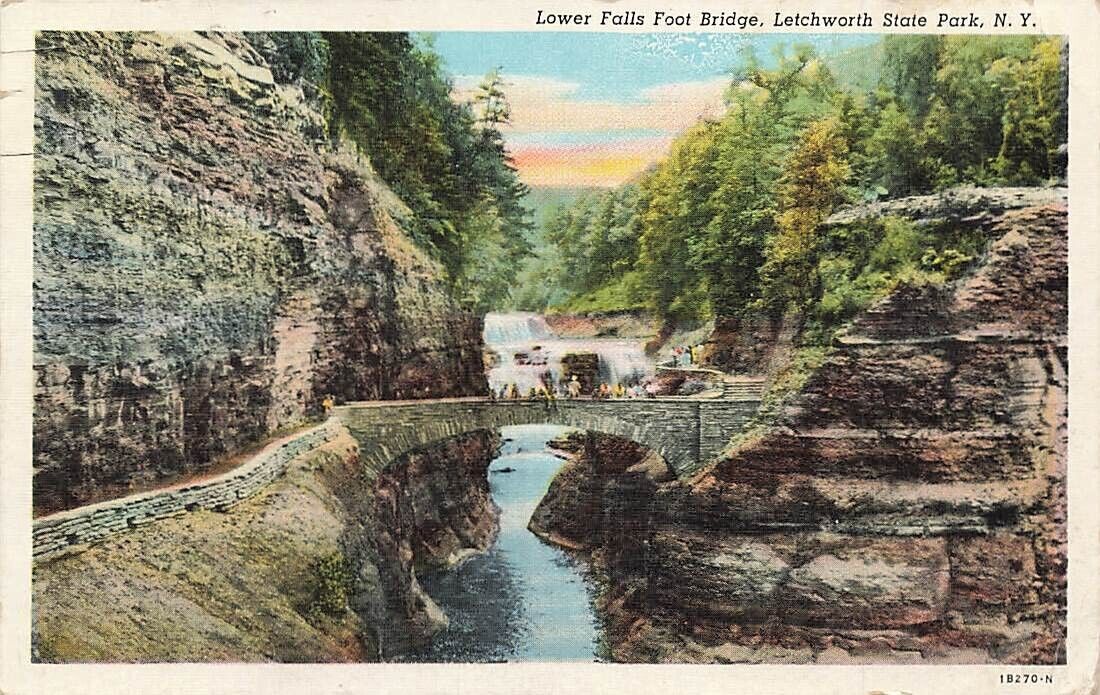 c1940 Lower Falls Foot Bridge Letchworth State Park  New York NY 567