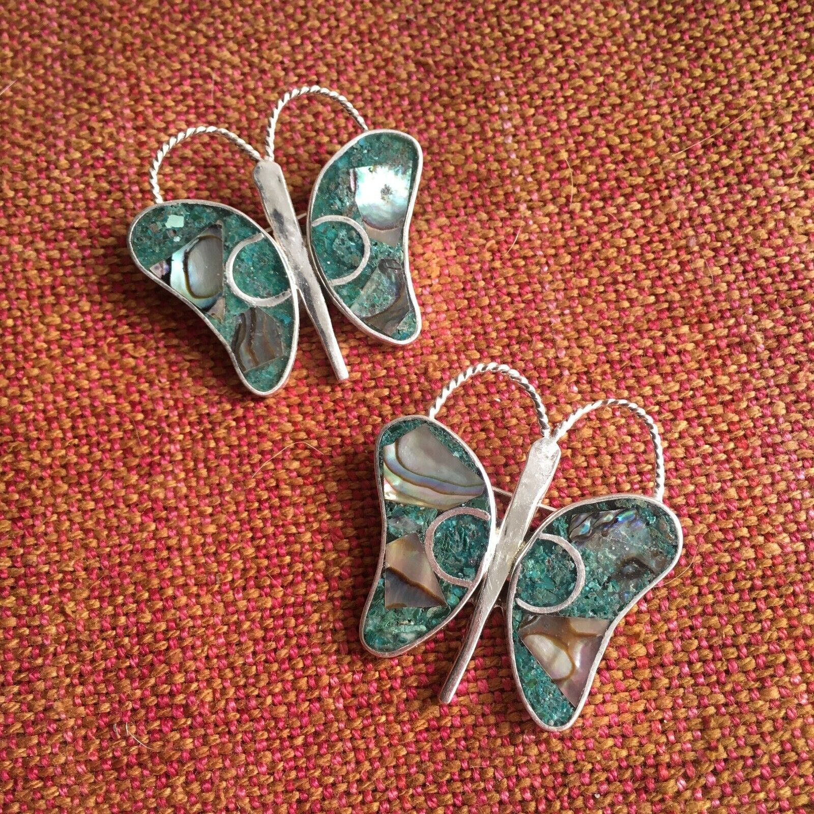 2 Vintage mexican bohemian butterfly brooches