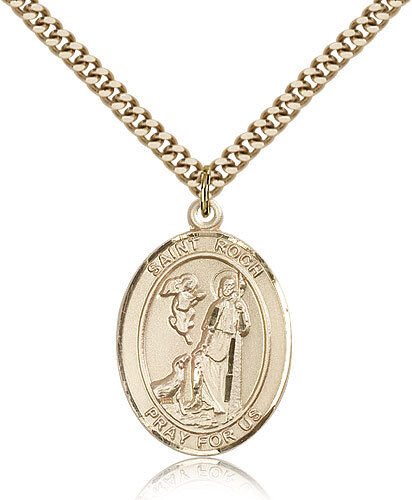 Saint Roch Medal For Men - Gold Filled Necklace On 24 Chain - 30 Day Money B...