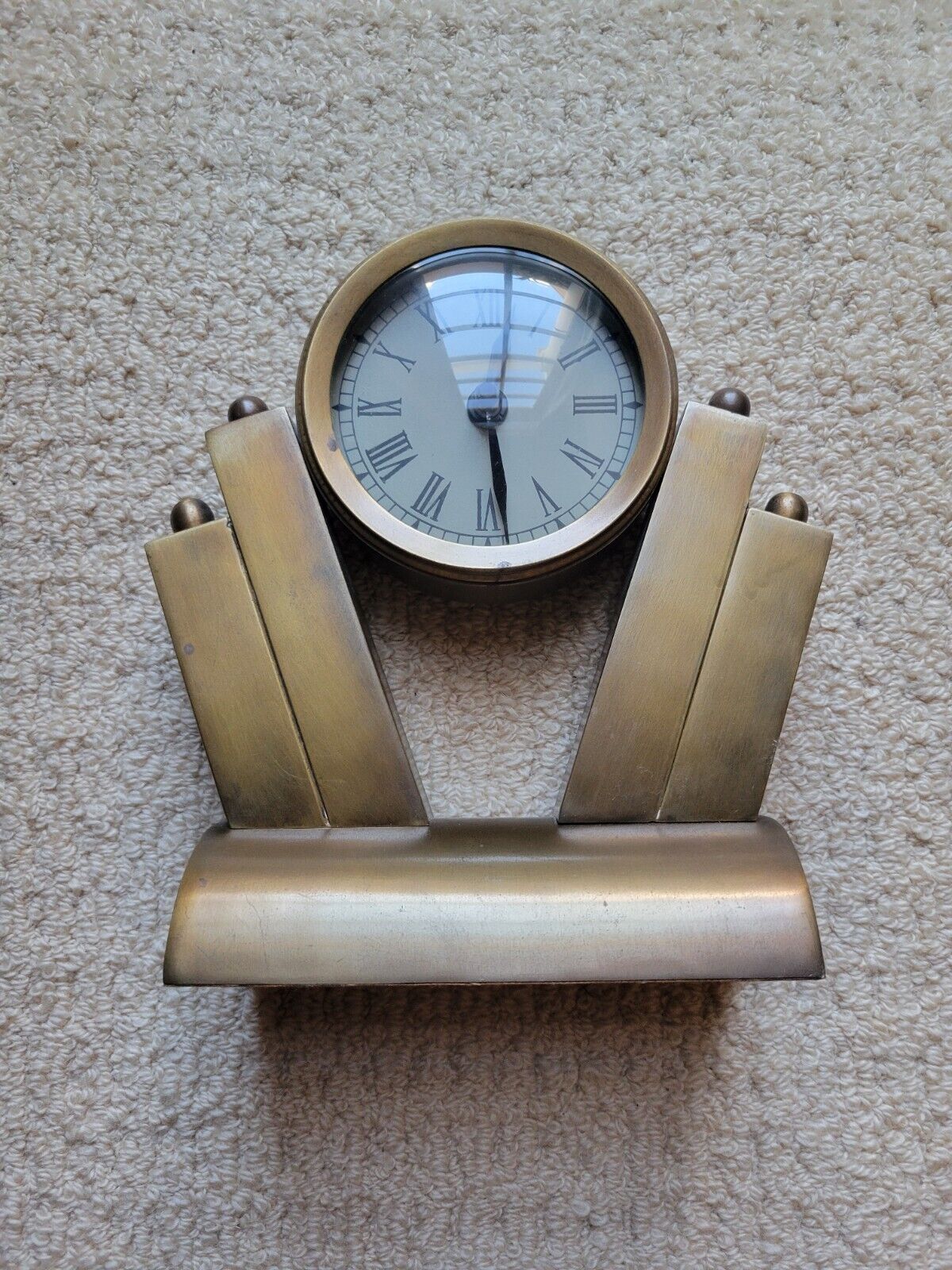 Lux Art Deco Styled Brass Clock Single AA Battery Operated 8\