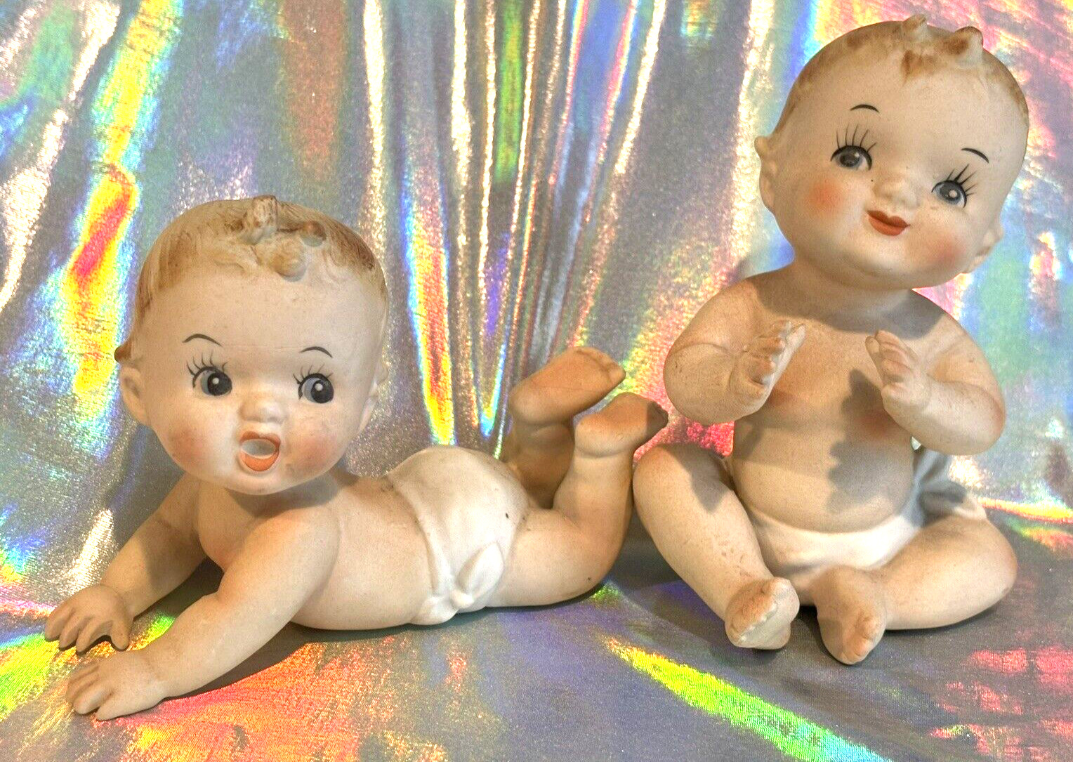 Vintage Napco Kewpie Baby Doll Figurine Lot 2 Bisque Porcelain Japan N3149 VGUC