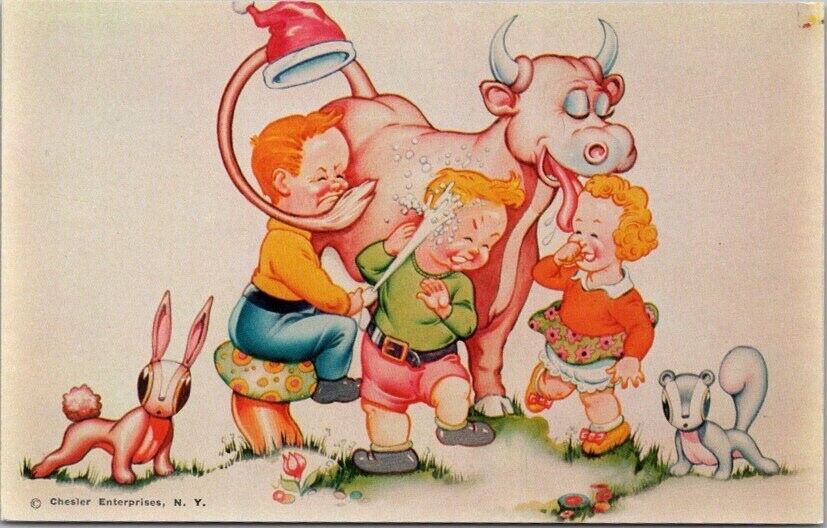 Vintage 1950s Advertising Postcard Generic MILKMAN Ad / Cow & Children - Unused
