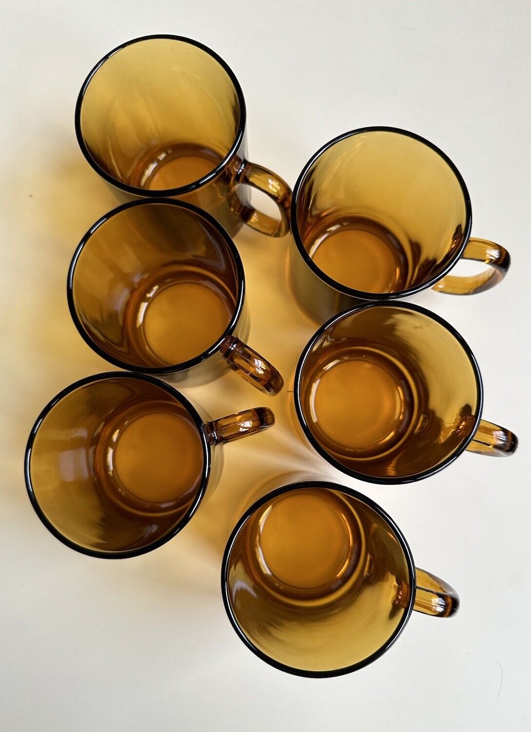 Set of 6 Vintage French Amber Glass Mugs