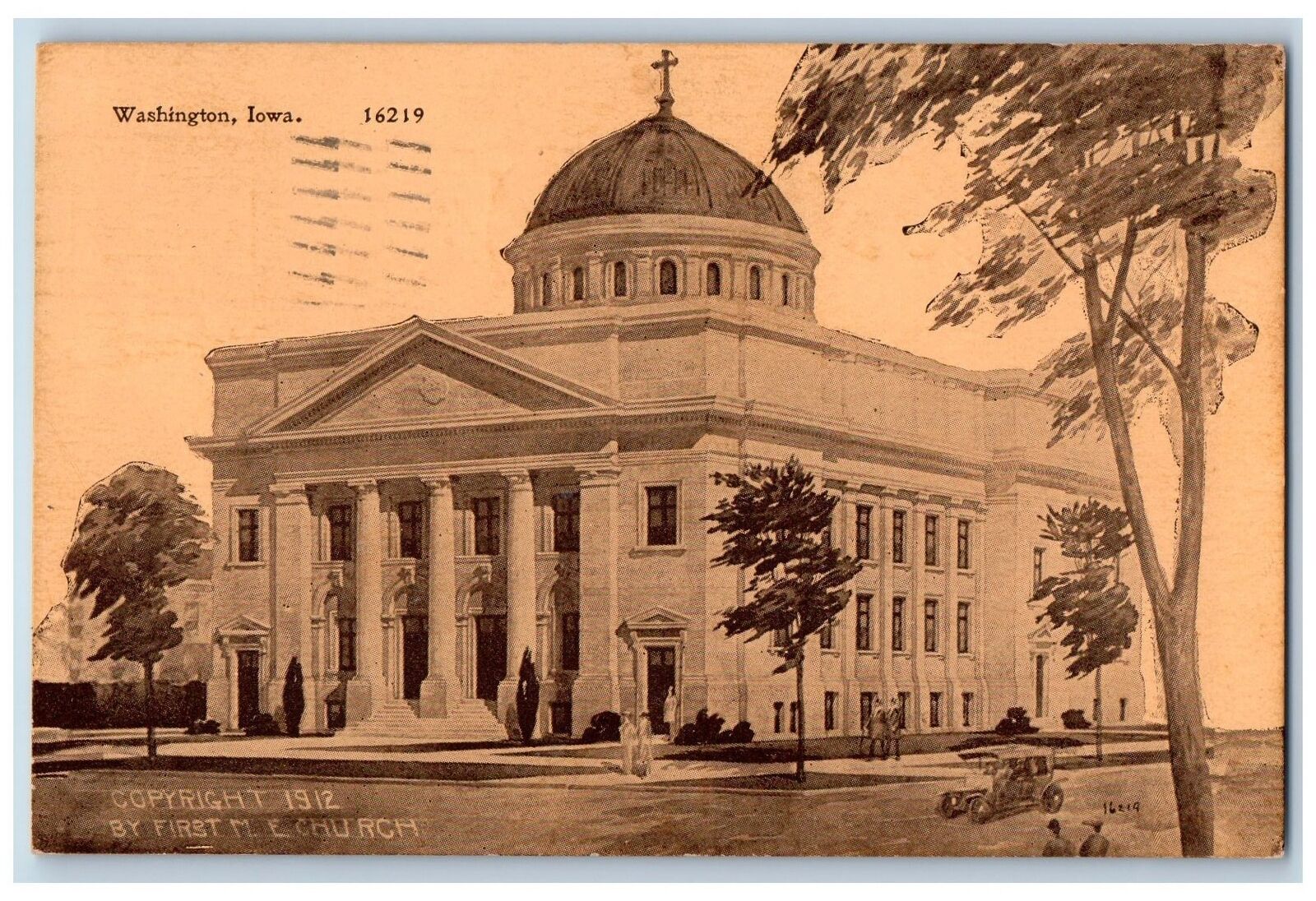 1913 First Methodist Episcopal Church Building Dome Washington Iowa IA Postcard