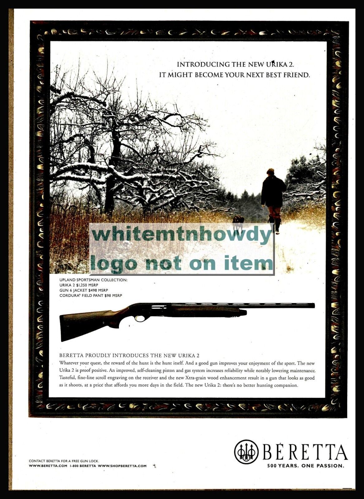2007 BERETTA Urika 2 Shotgun Original PRINT AD Hunter w/ Gun Dog Advertising