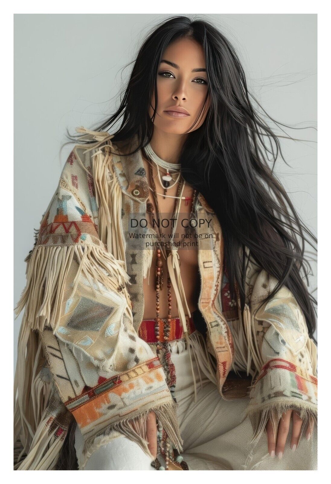 GORGEOUS YOUNG SEXY NATIVE AMERICAN LADY LONG HAIR 4X6 FANTASY PHOTO