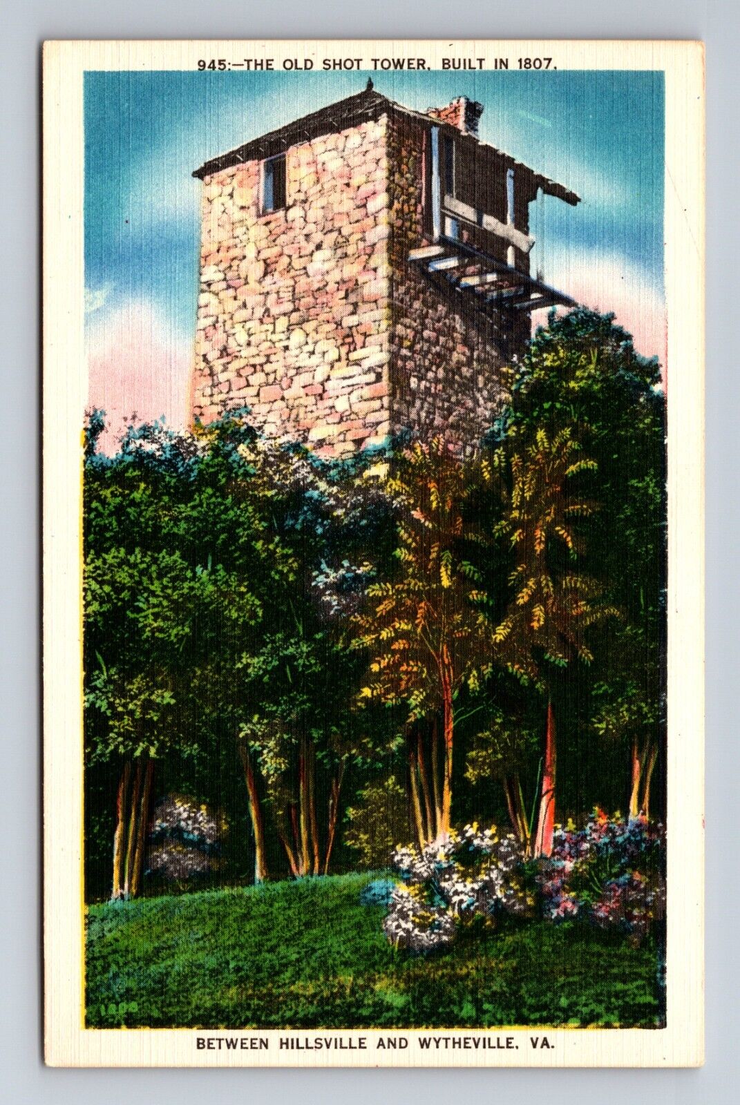The Old Shot Tower Built 1807 Between Hillsville and Wytheville VA Postcard
