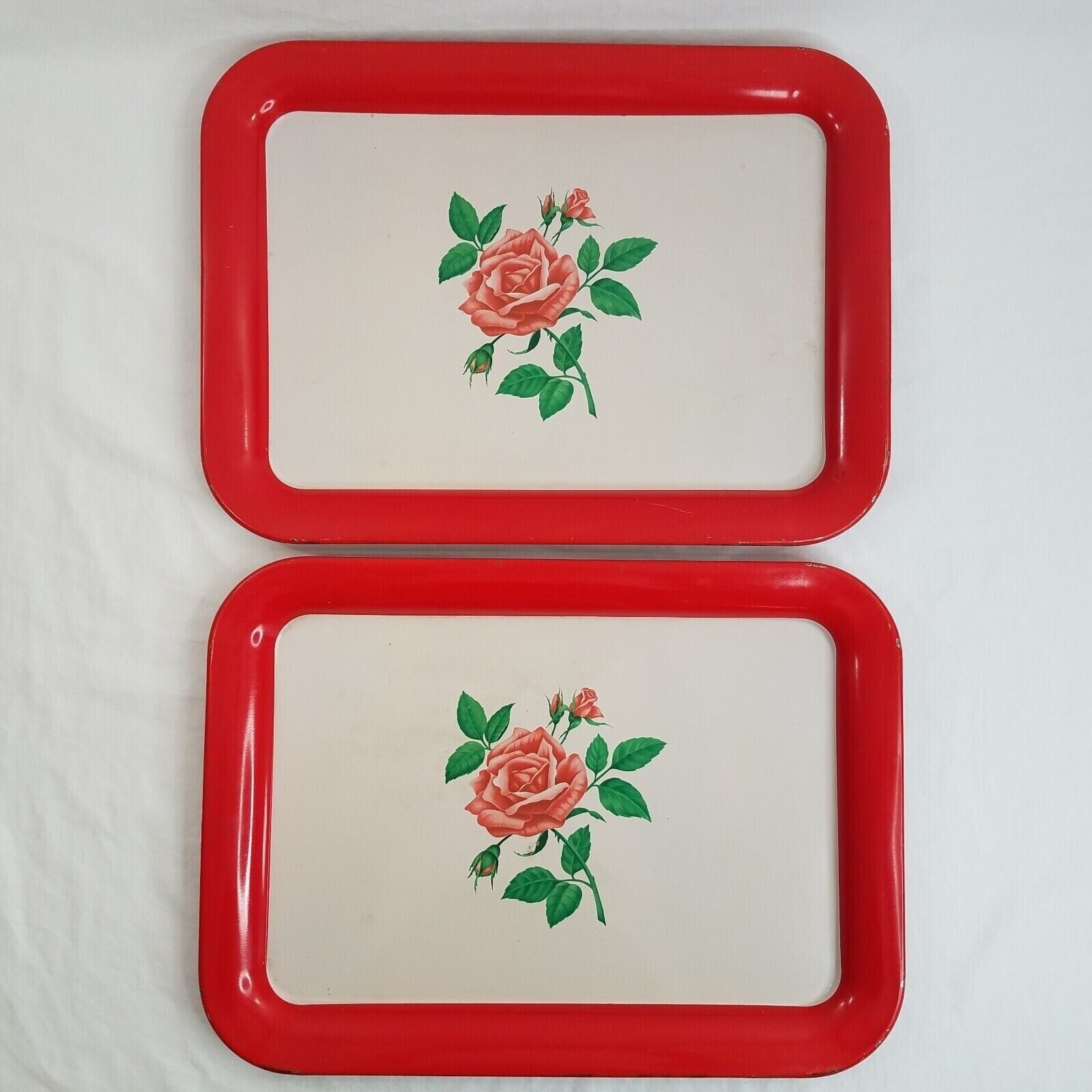 2 Metal Trays Lithographed Rose 17.5\