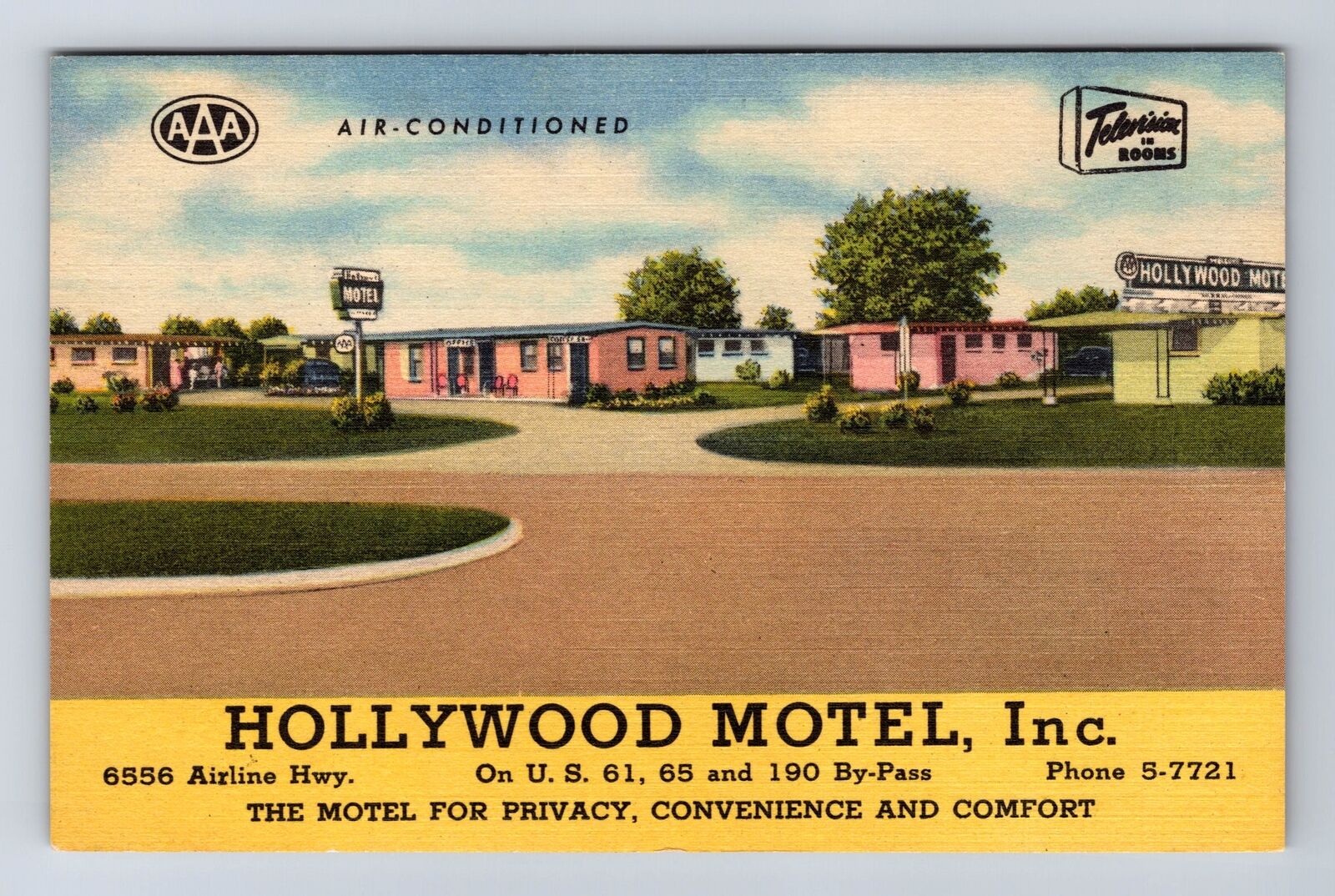Baton Rouge LA-Louisiana, Hollywood Motel Inc, Advertising, Vintage Postcard