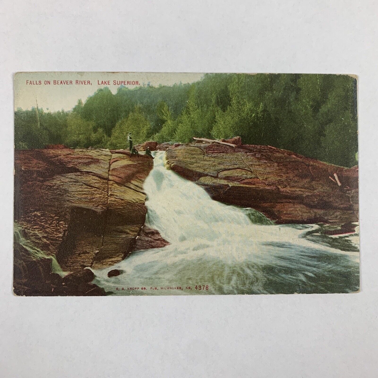 Postcard Michigan Lake Superior MI Beaver River Falls Fishing 1910s Unposted
