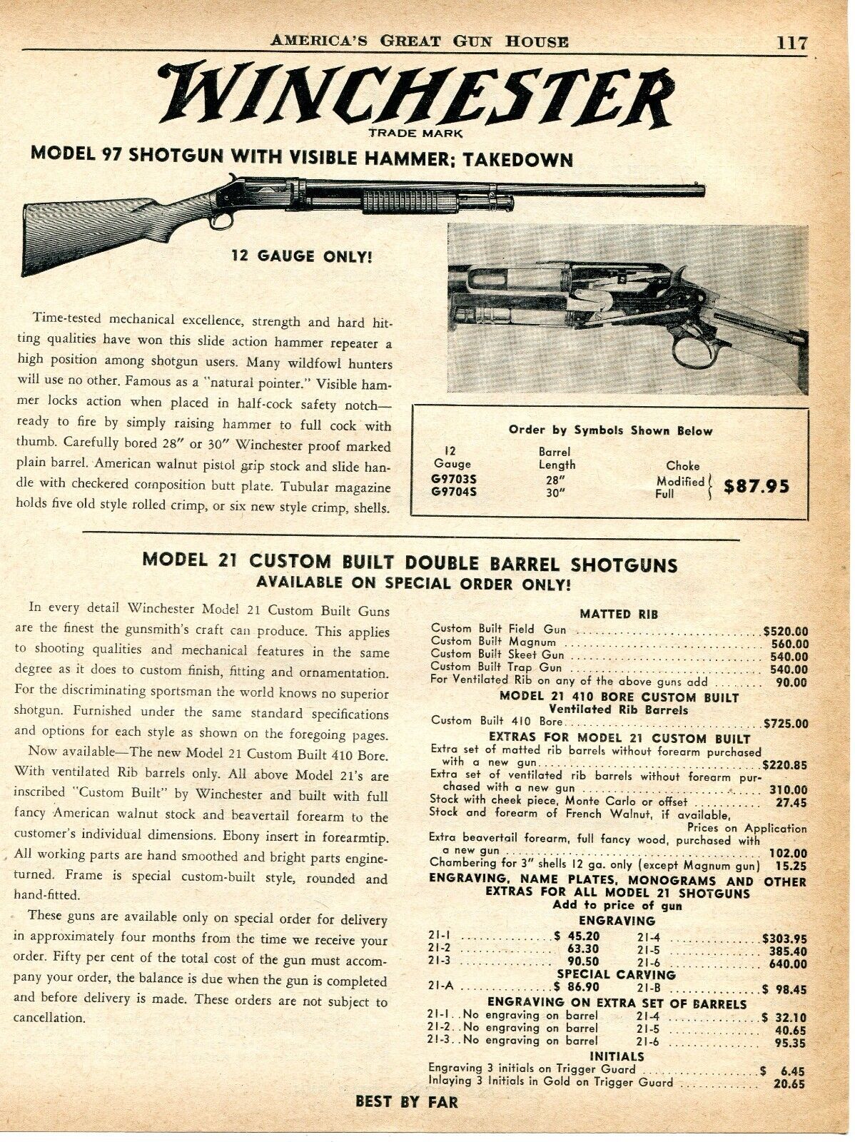 1957 Print Ad of Winchester Model 97 Takedown & 21 Field Gun Shotgun