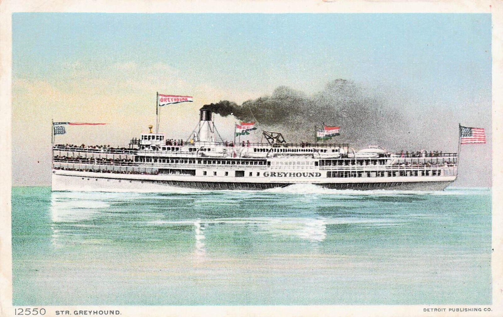 Steamer Greyhound Detroit MI to Toledo OH Harbor Nautical Ship Vtg Postcard E13