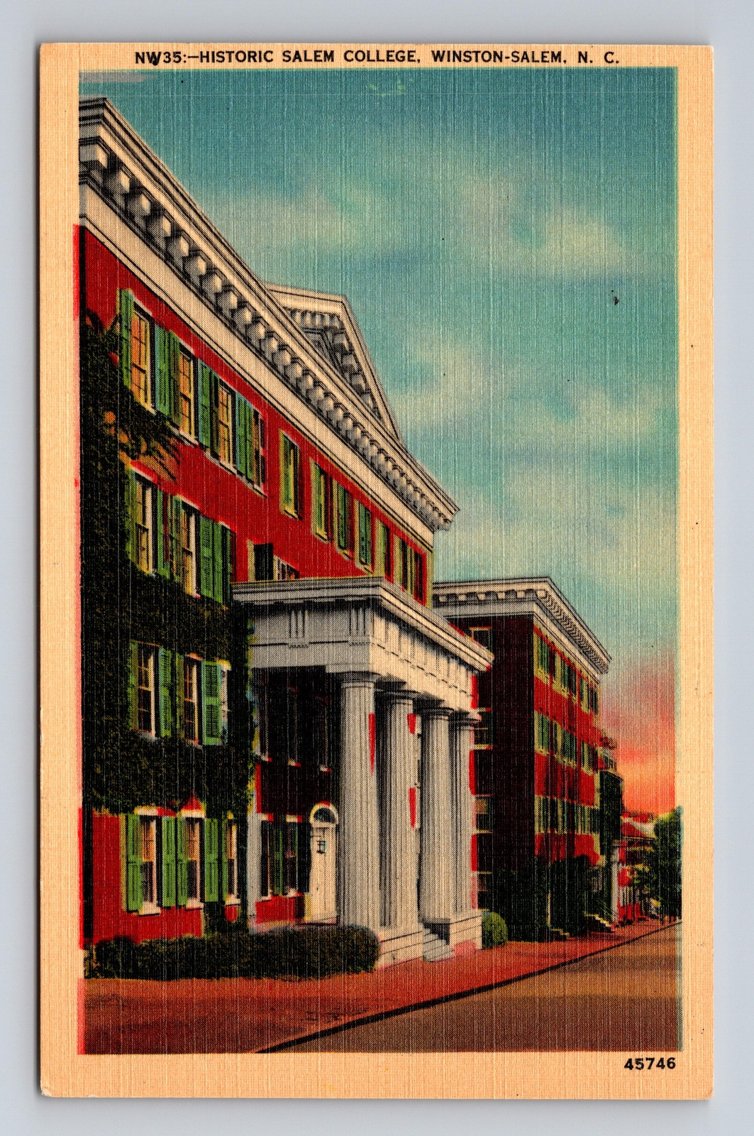 Linen Postcard Winston-Salem NC North Carolina Salem College