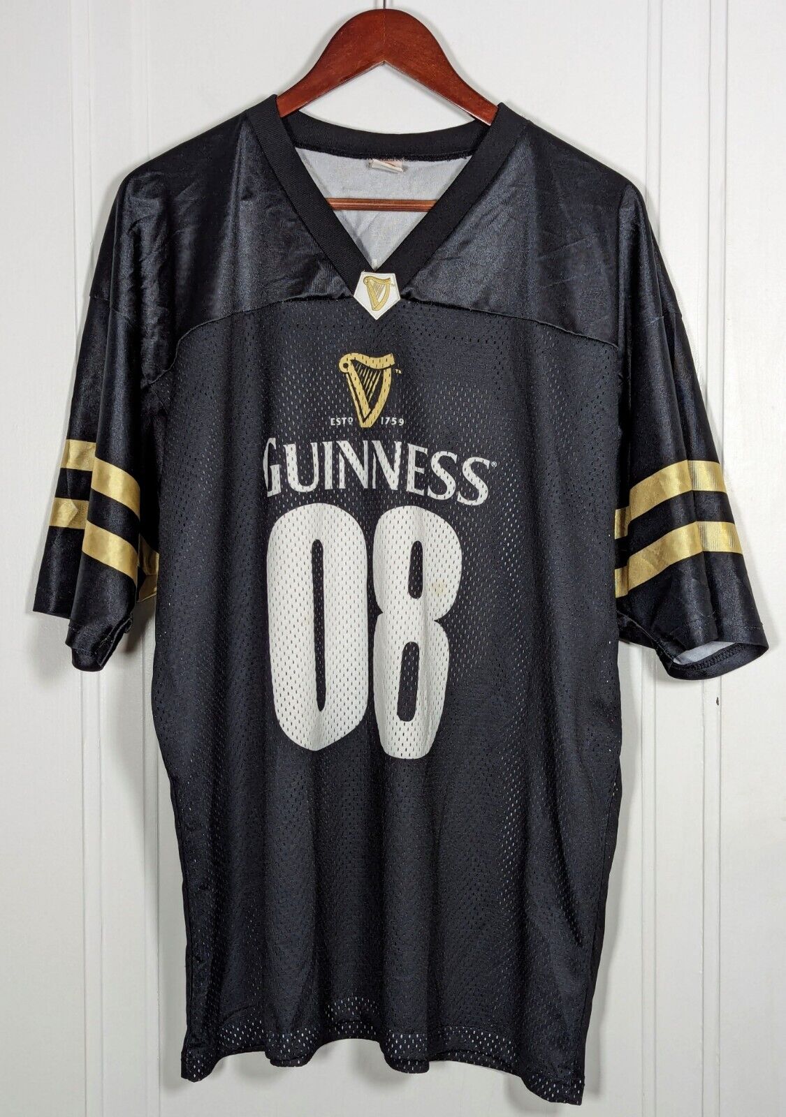 Guinness Beer #08 Football Jersey Black & Gold Size XL Adult Brewery Ireland
