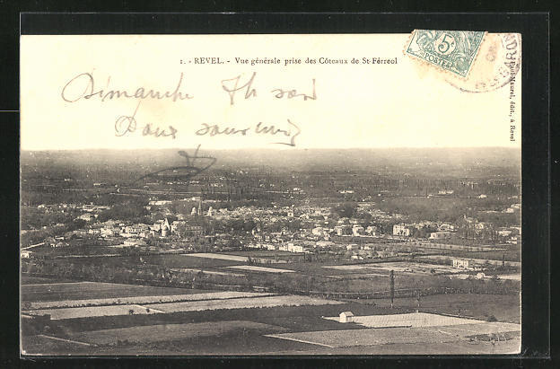 CPA Revel, general view taken from the Côteaux de St-Ferreol 1906 