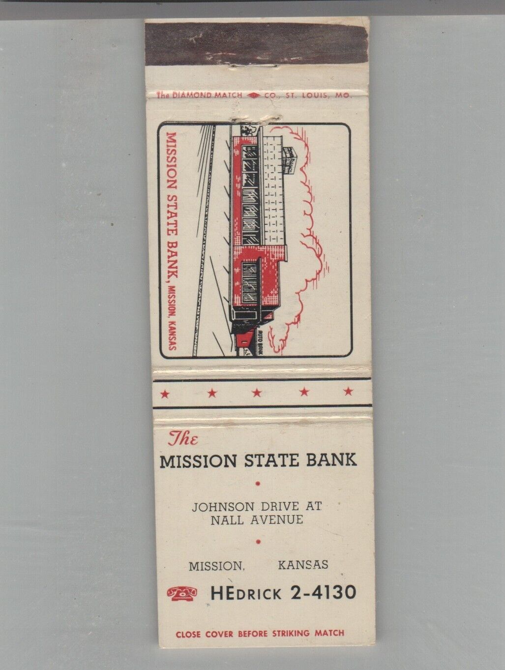 Matchbook Cover The Mission State Bank Mission, KS