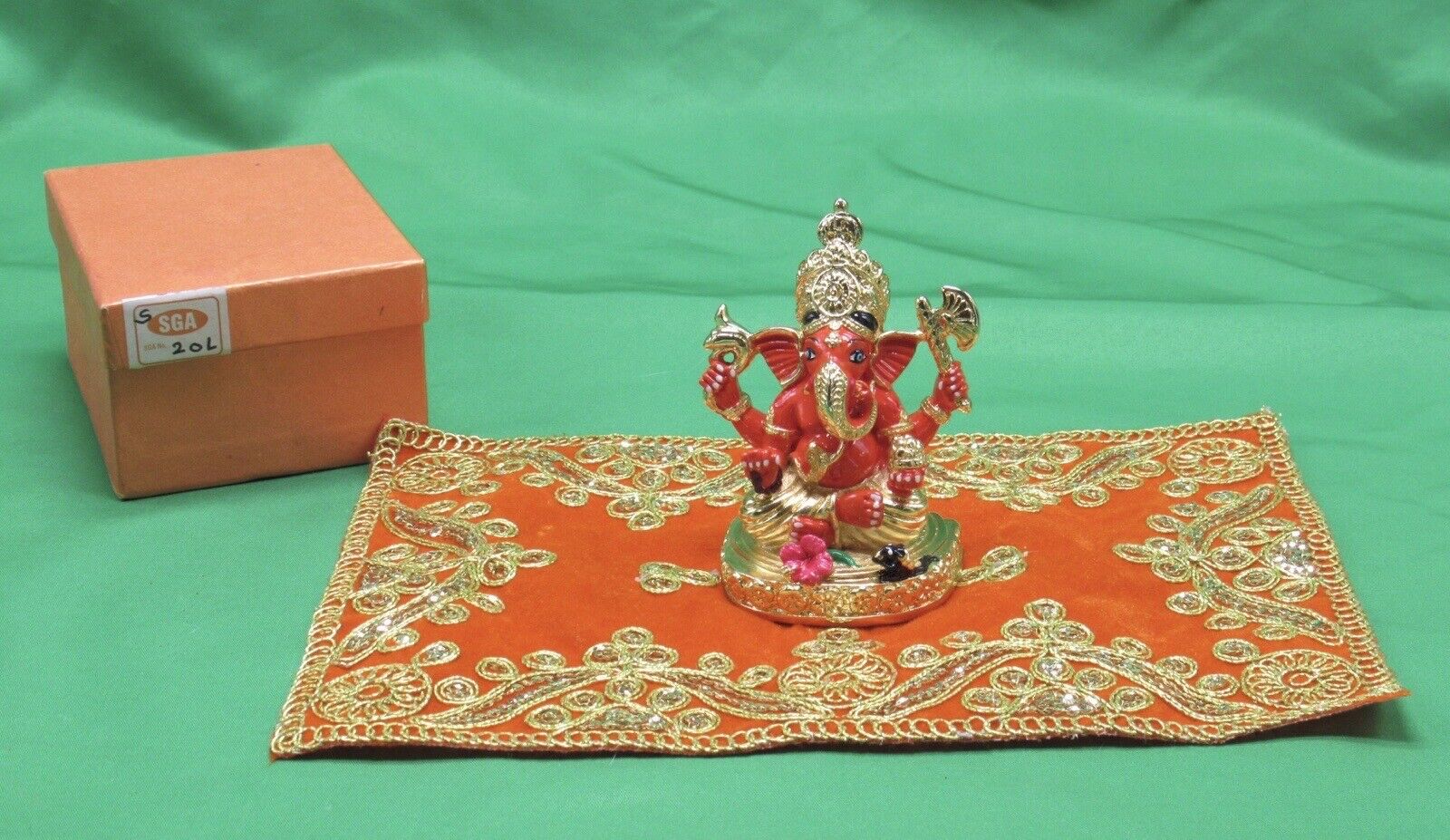 SGA Shri Ganesh Art Lord Ganesha Golden Polish In Original Box With Carpet