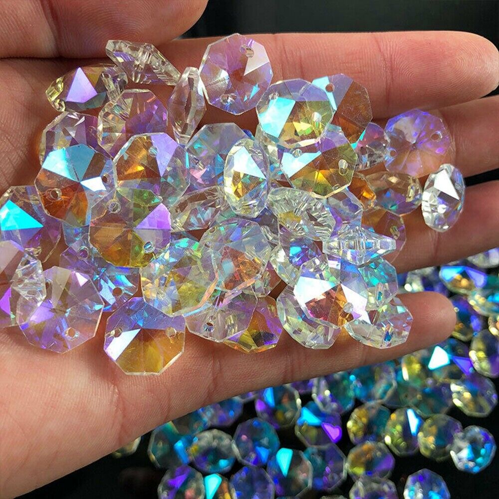100Pcs 14MM AB color AAA 2 HOLE OCTAGON CRYSTAL GLASS BEADS CHANDELIER