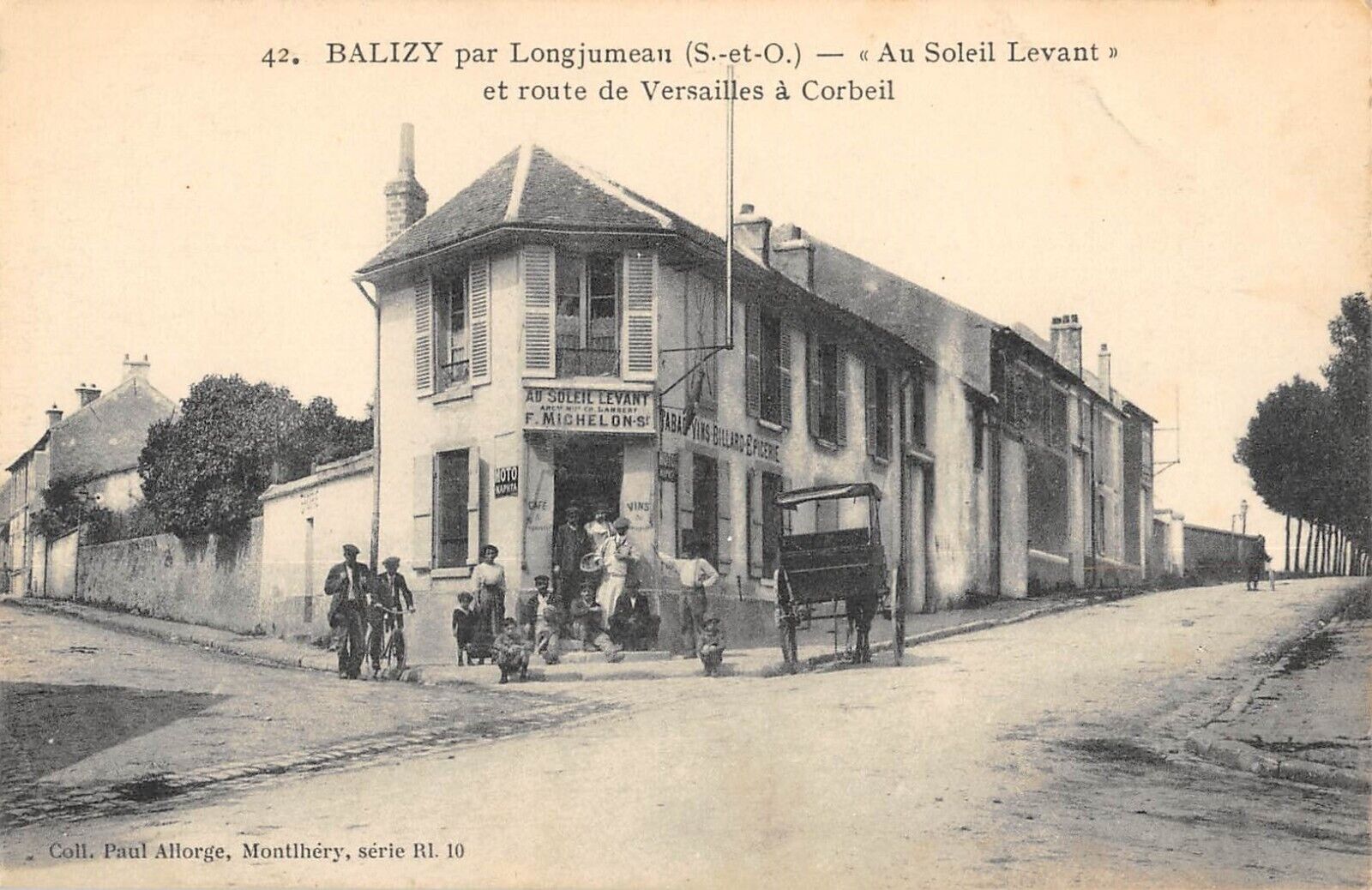 CPA 91 BALIZY / BY LONGJUMEAU / IN THE RISING SUN / F.MICHELON / TABACS / ROAD