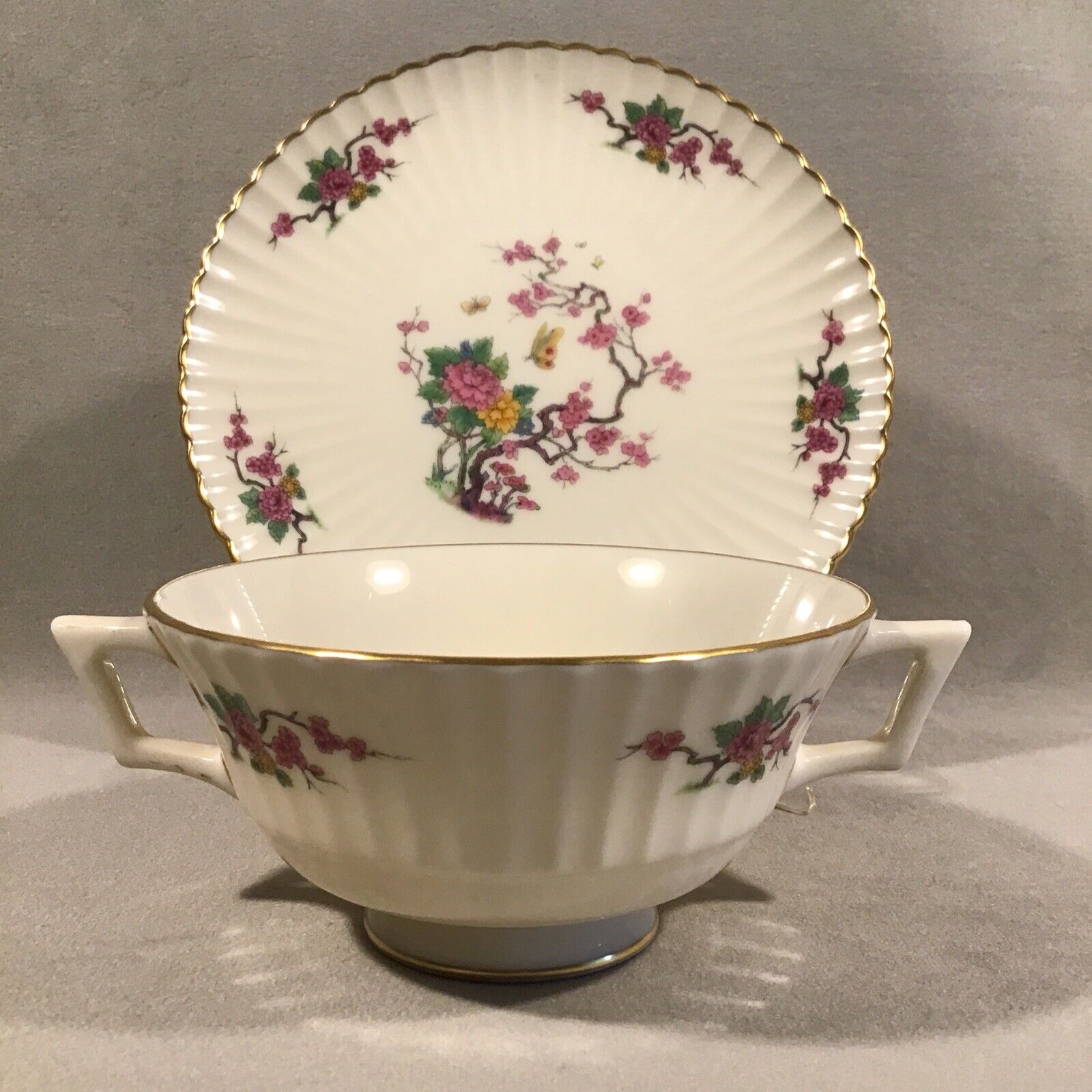 PV07075 Vintage EUC Lenox Porcelain Lenox MING TEMPLE - Cream Soup & Liner Set
