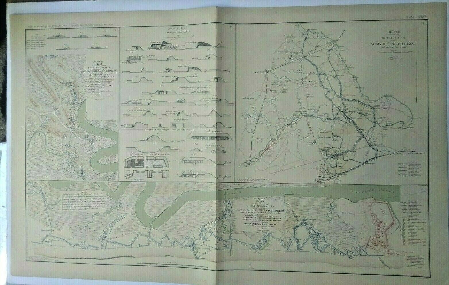 Civil War Map  Defenses of Charleston Harbor / Army of the Potomac - famous map
