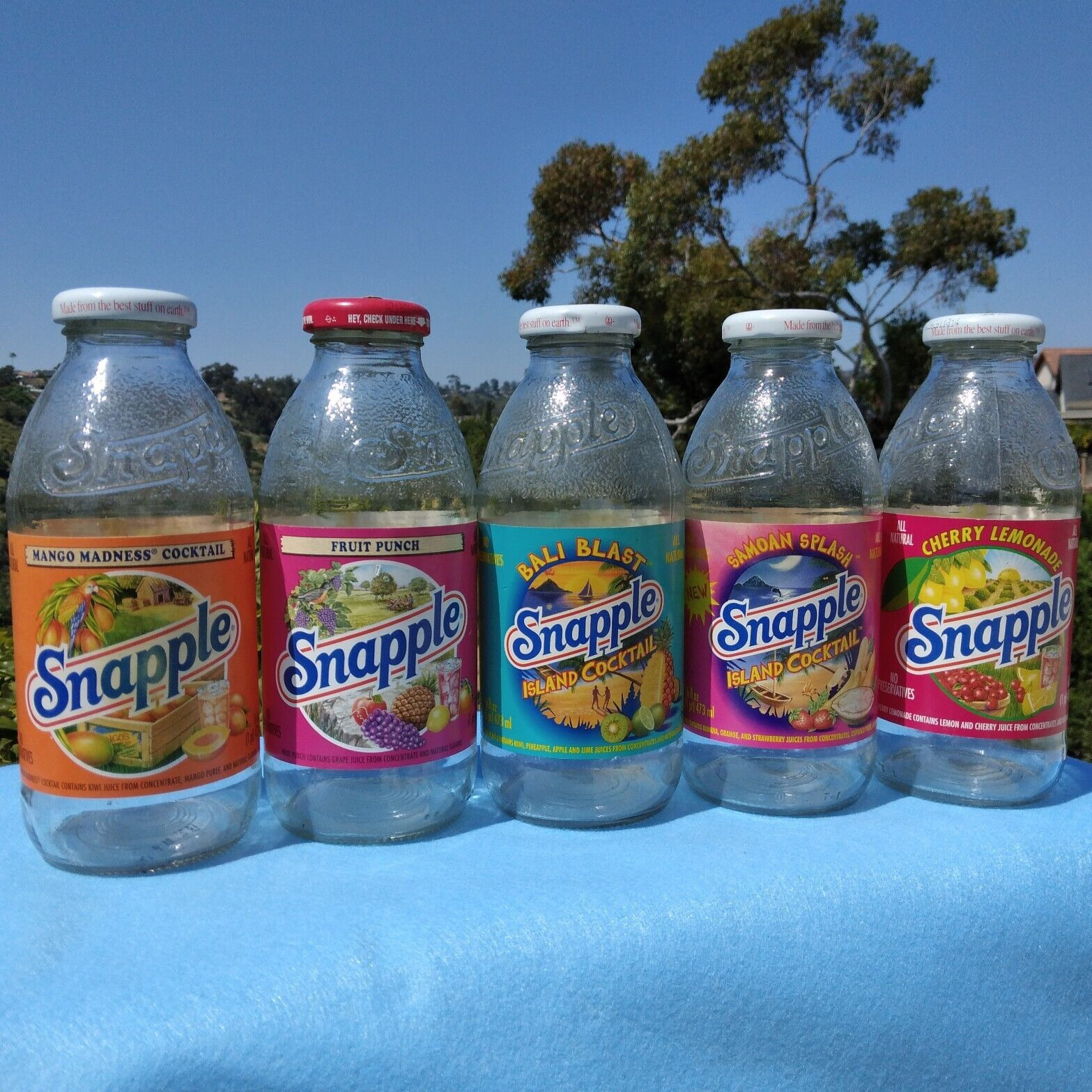 Lot of 5 Vintage Snapple Glass Drink Bottle w/ Labels 16 Oz - Great Condition