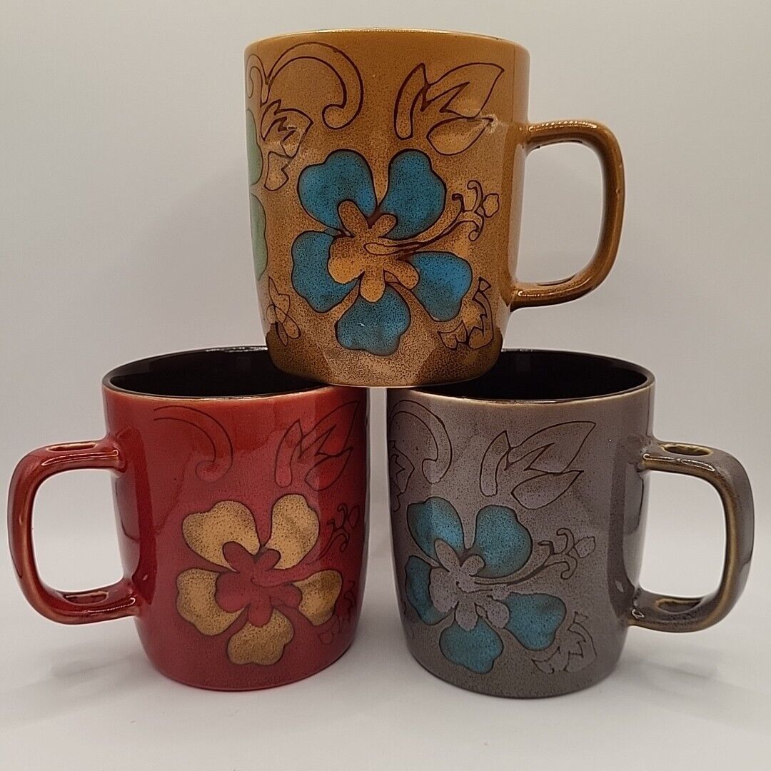 Vintage Mr. Coffee Bohemian Floral Mugs Set Of 3  12 Oz Rare