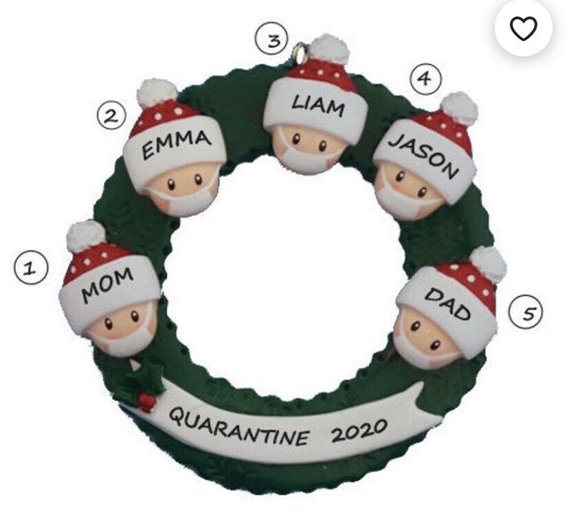 Personalized 2021 Quarantine Wreath Mask Family of 5 Christmas Ornament