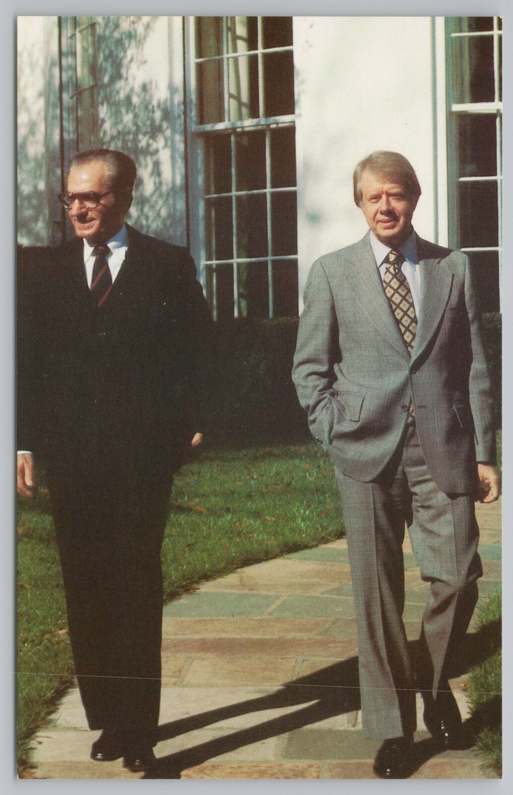 President~Shah Mohammed Reza Pahlavi & Jimmy Carter Leaving White House~Vtg PC